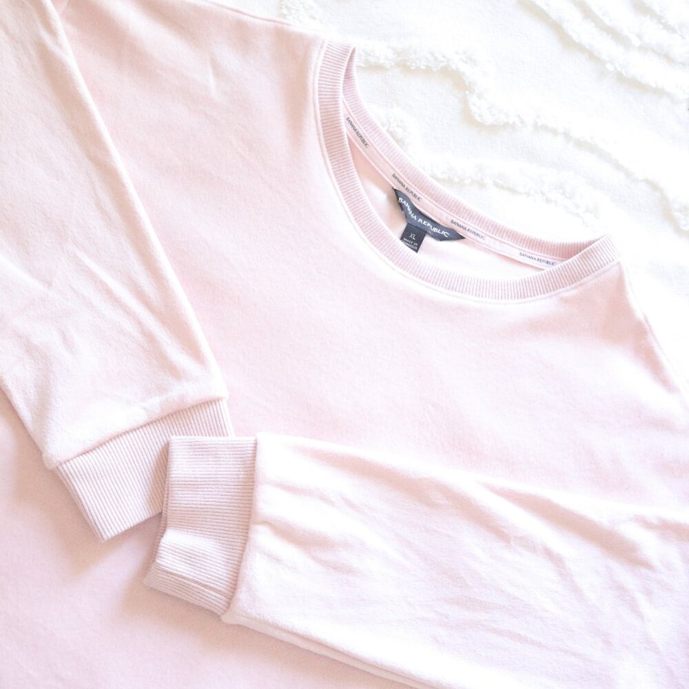 Banana Republic | Buttery Soft Velour Velvet Lounge Sweatshirt Pastel Baby Pink